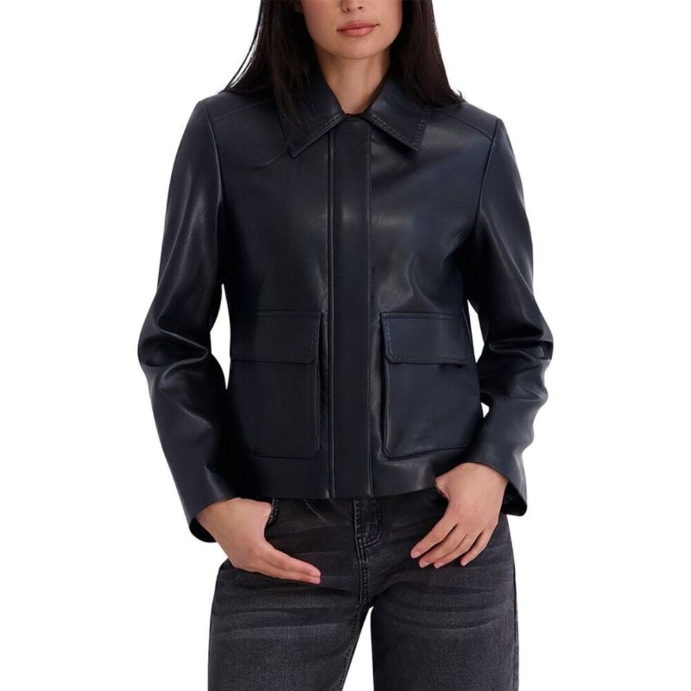 Kenneth Cole Womens  Faux Leather Jacket